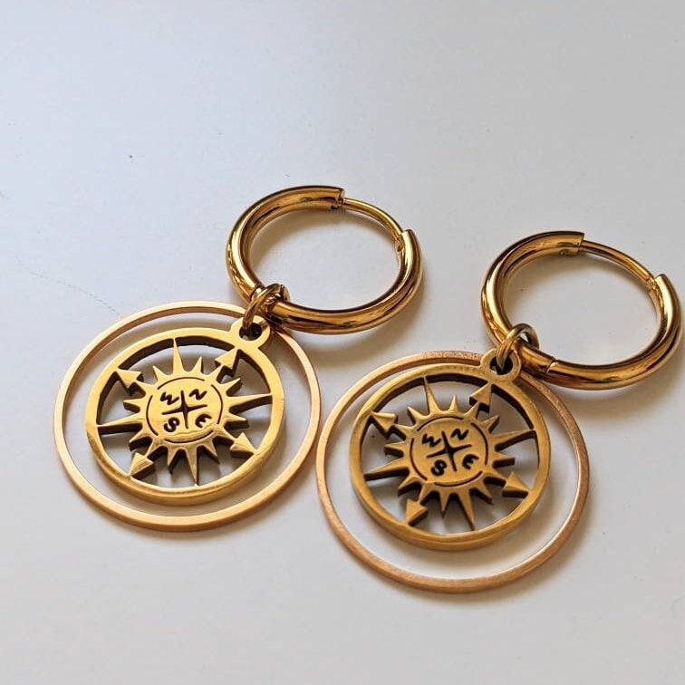 Boucles d'oreilles créoles boussole « Wanderlust »