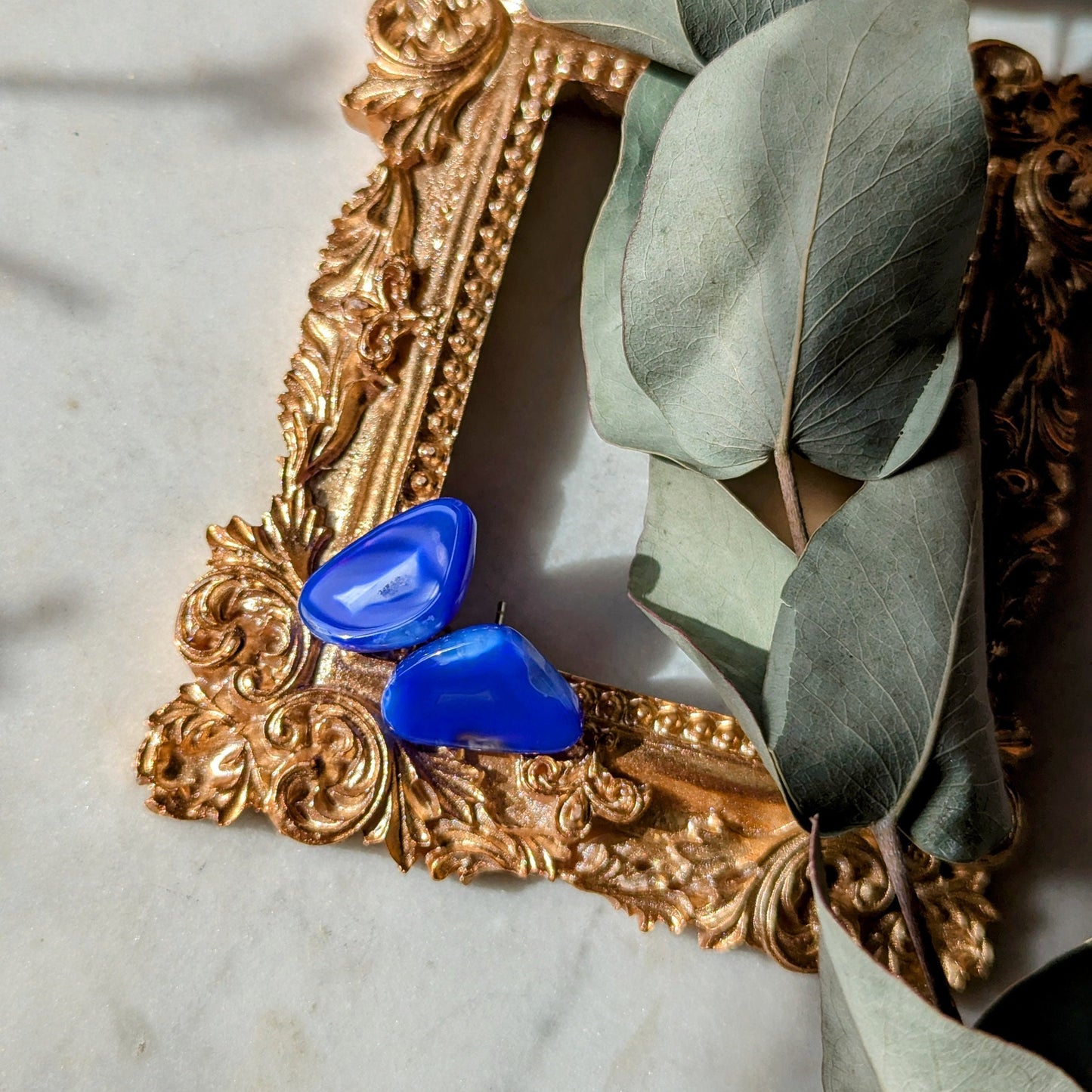 Boucles d'oreilles en agate bleue