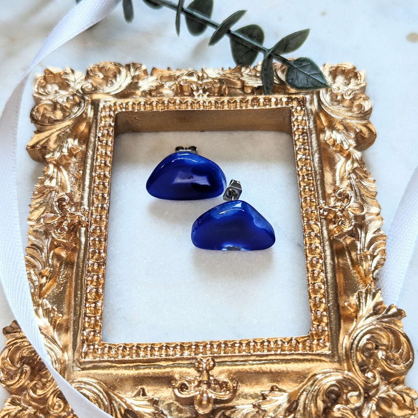 Boucles d'oreilles en agate bleue