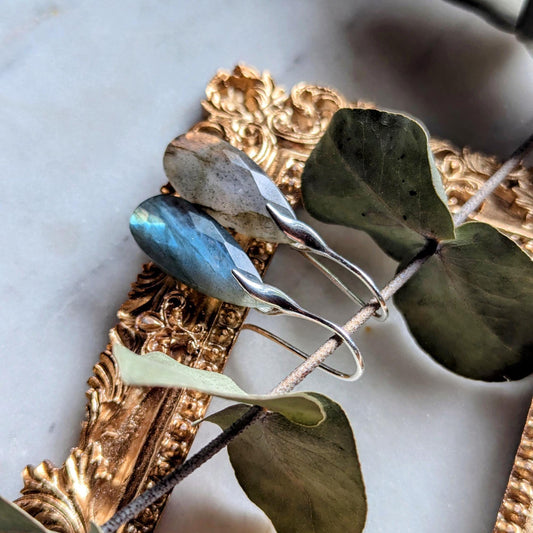 Earrings made of green-blue labradorite with hooks made of 925 silver