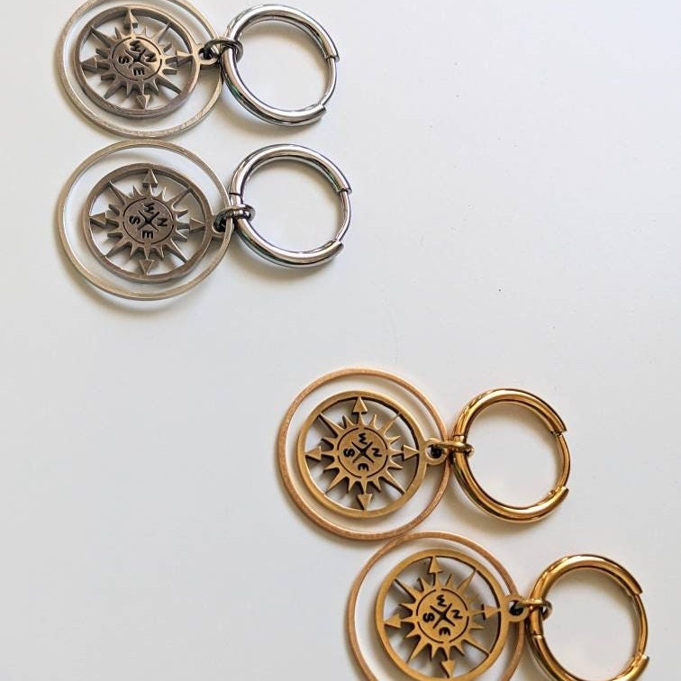 Boucles d'oreilles créoles boussole « Wanderlust »