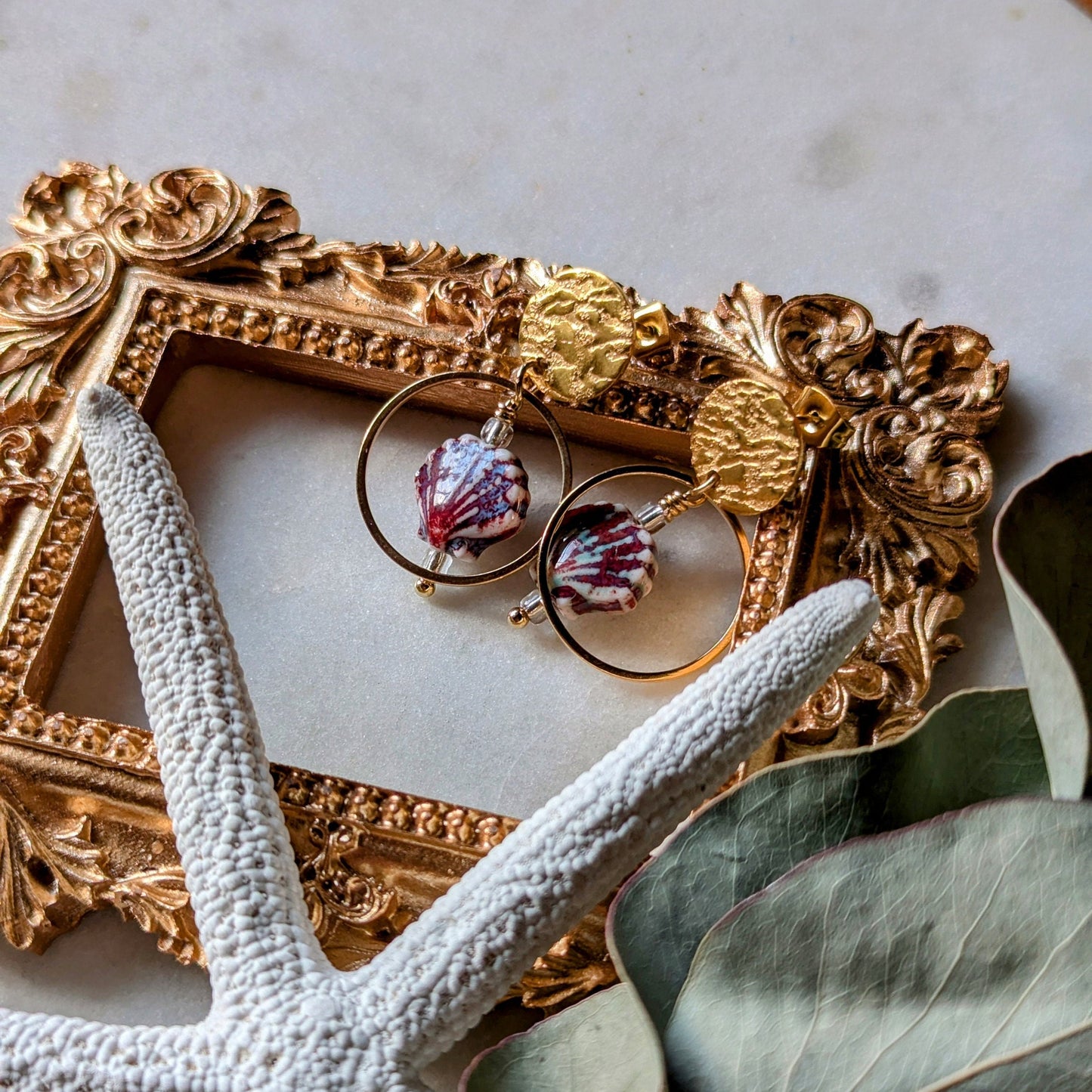 Boucles d'oreilles avec coquillage en céramique