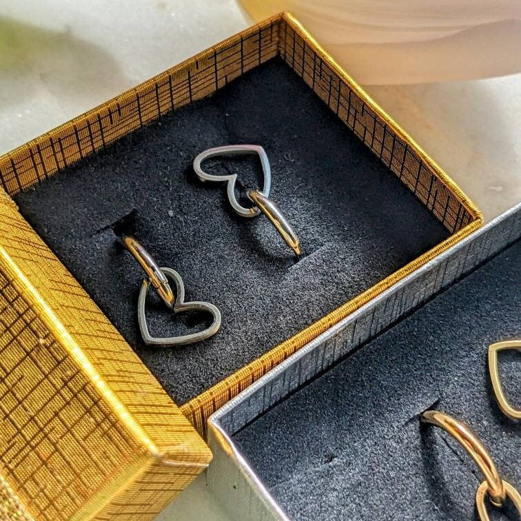 Boucles d'oreilles créoles en acier inoxydable avec pendentif cœur