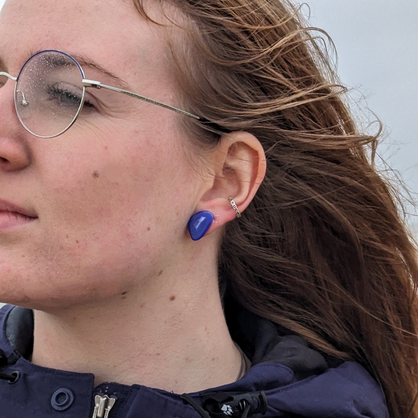 Boucles d'oreilles en agate bleue