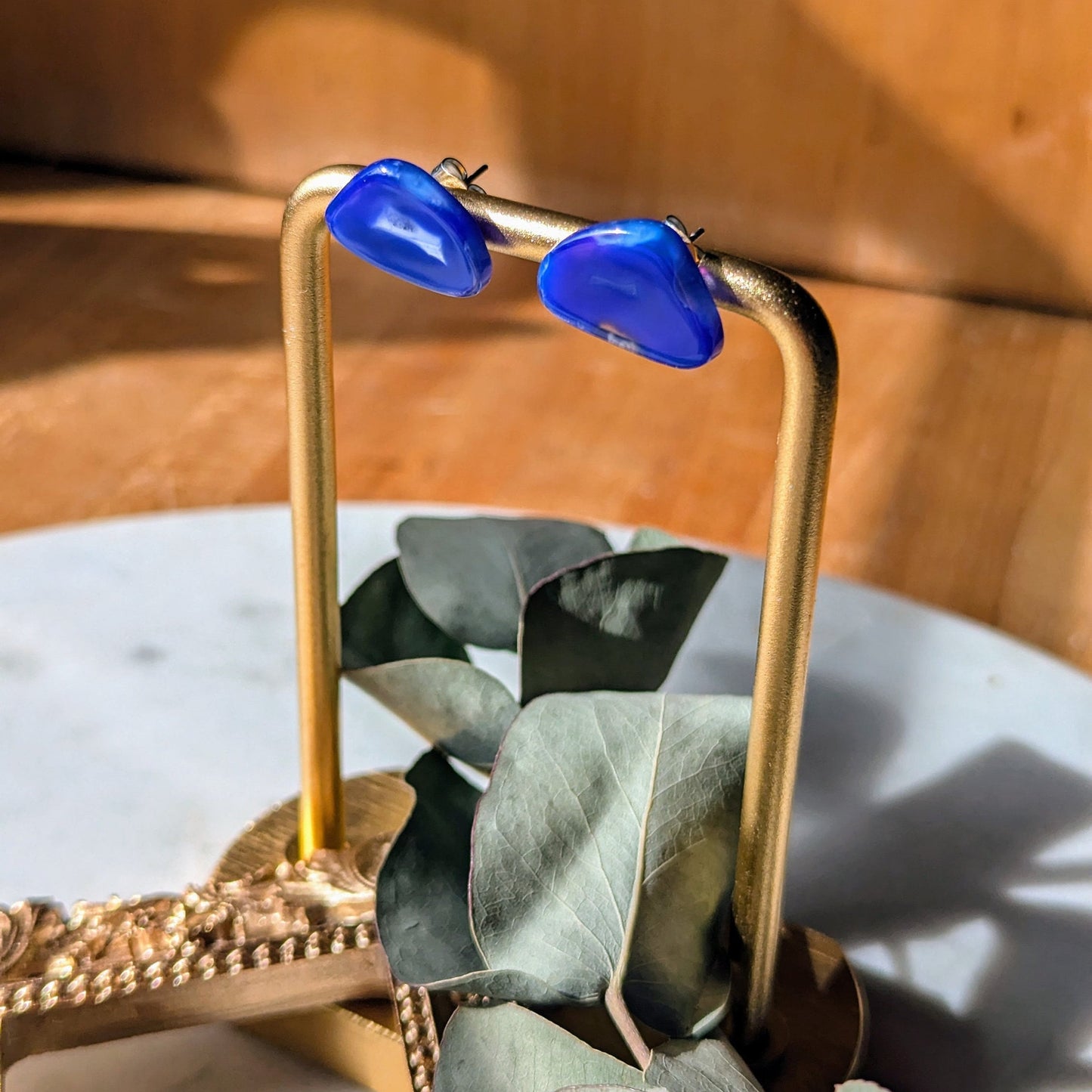 Boucles d'oreilles en agate bleue
