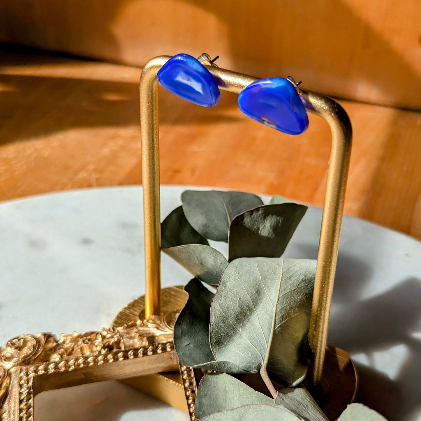 Boucles d'oreilles en agate bleue