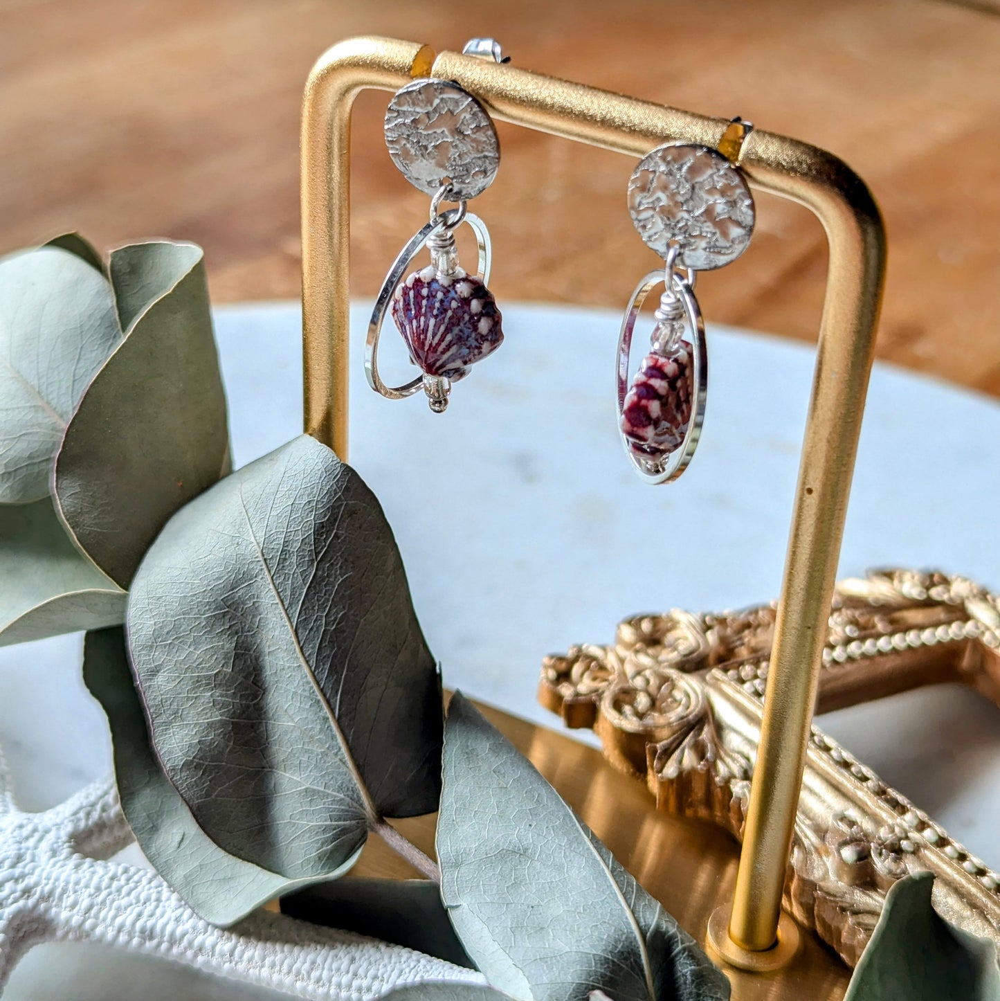 Boucles d'oreilles avec coquillage en céramique