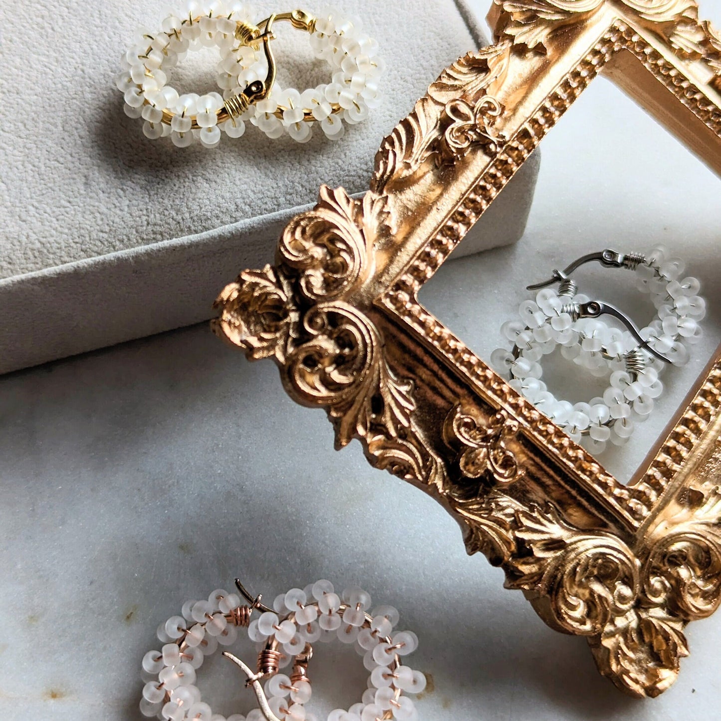 Boucles d'oreilles Rocailles "Sel"
