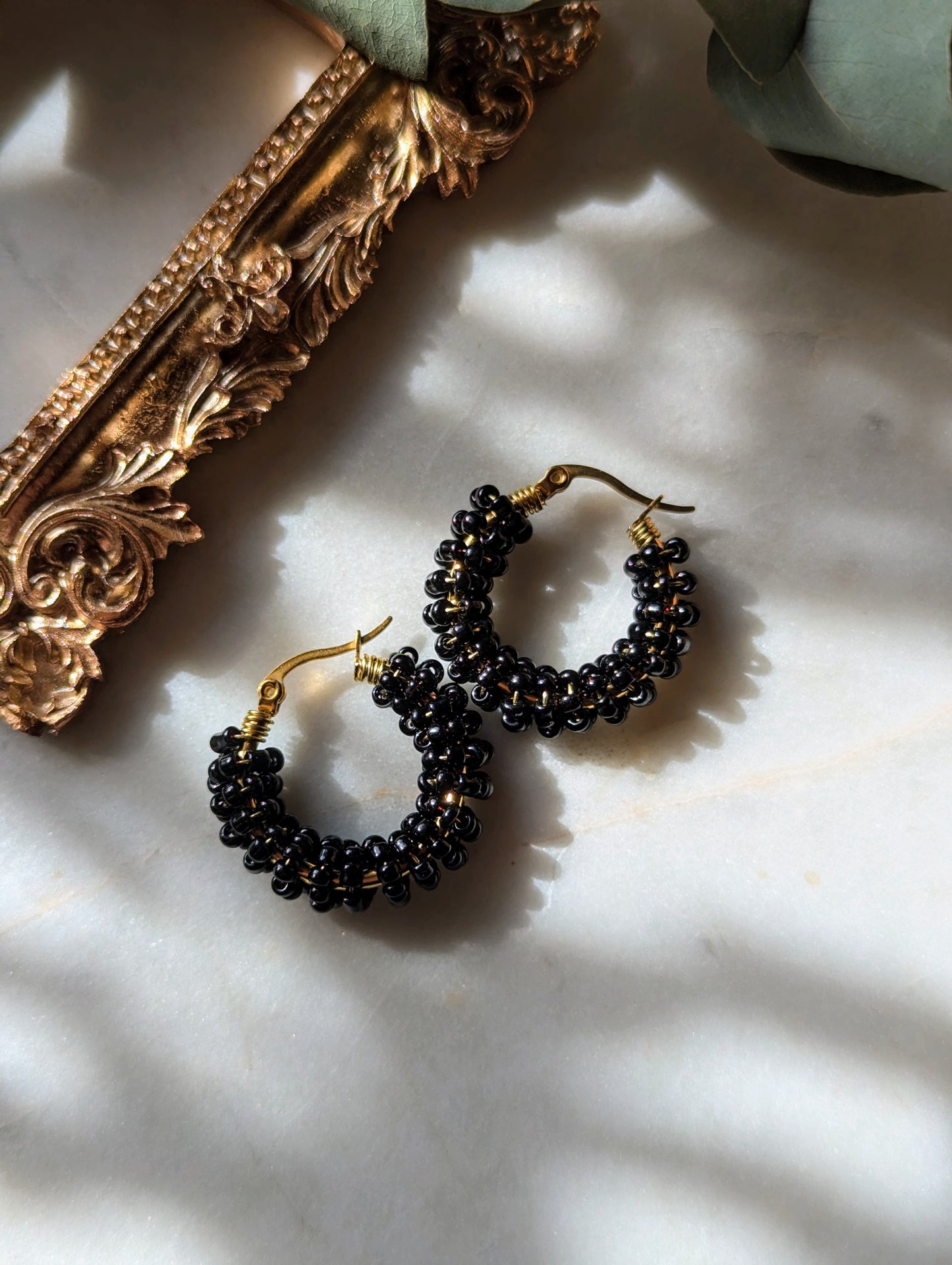 Boucles d'Oreilles Créoles Rocailles "Noir"