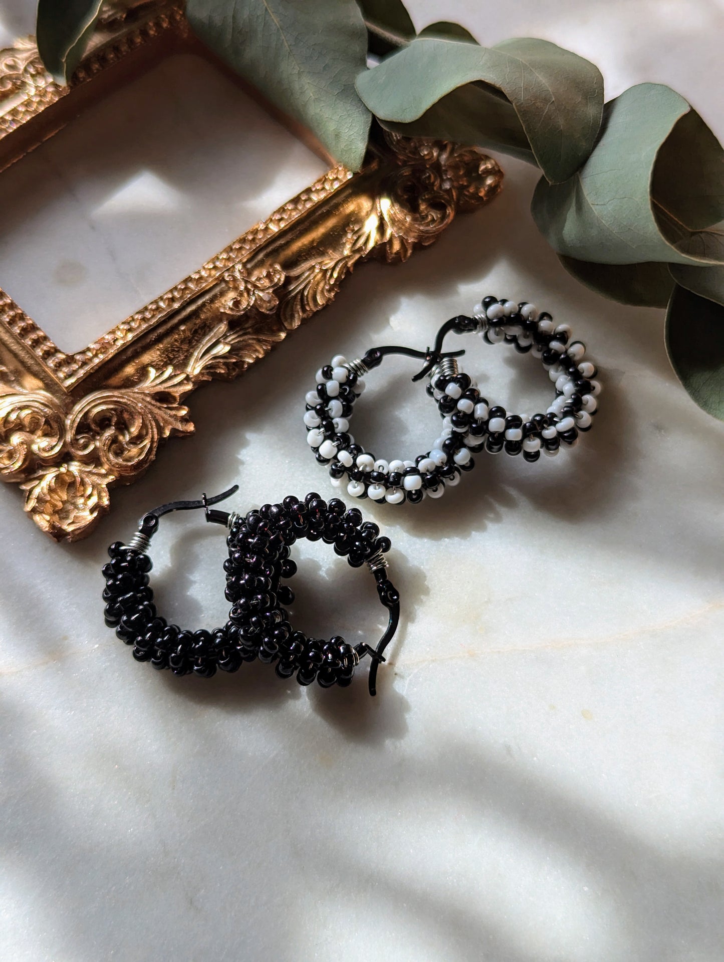 Boucles d'Oreilles Créoles Rocailles "Noir"