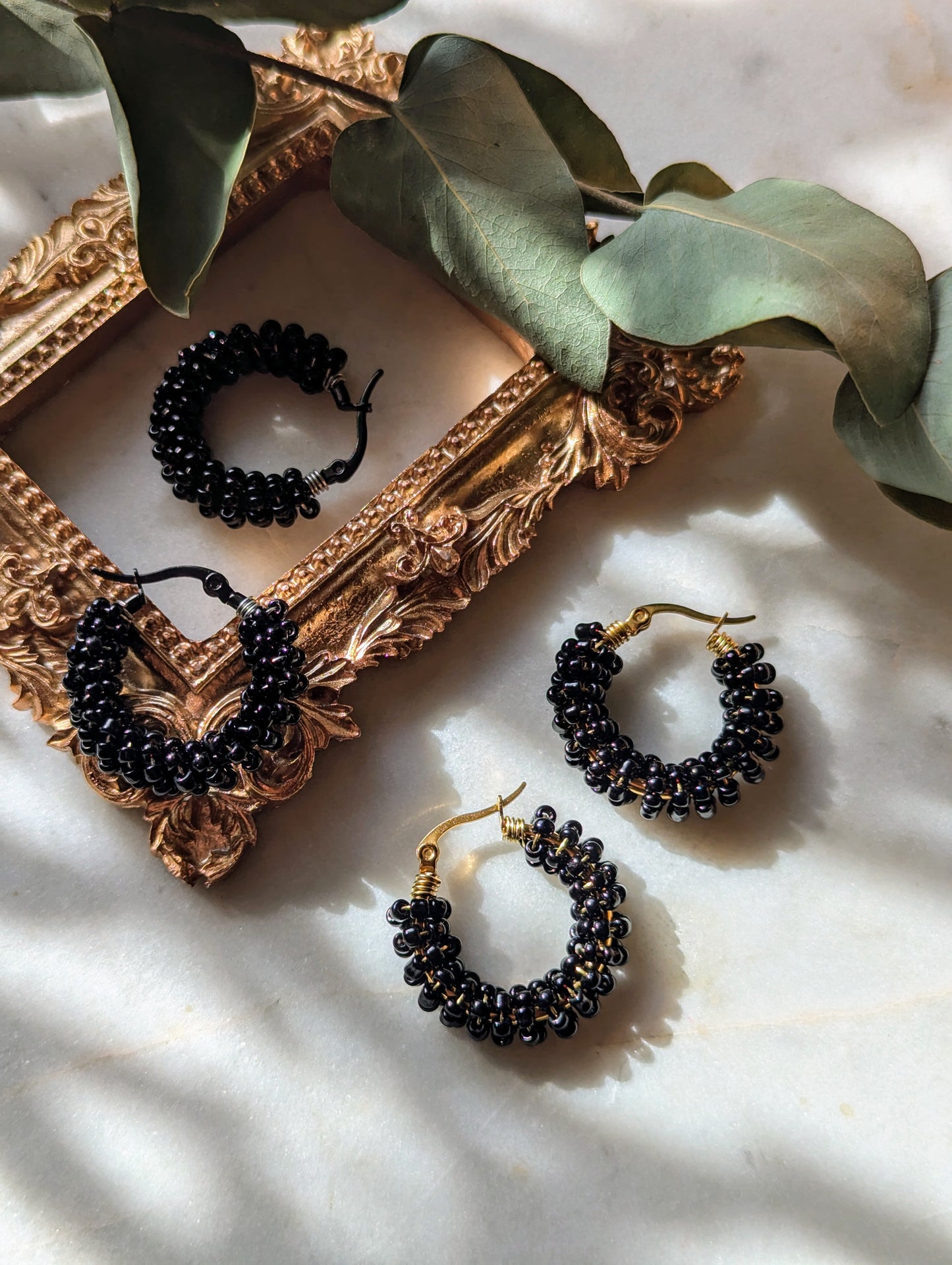 Boucles d'Oreilles Créoles Rocailles "Noir"