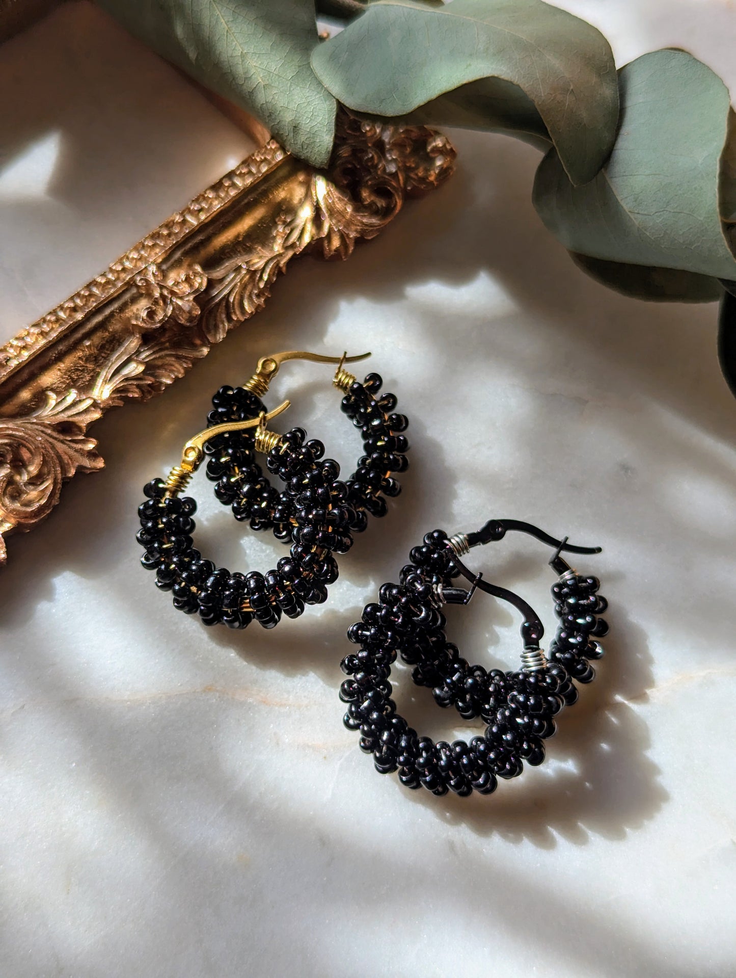 Boucles d'Oreilles Créoles Rocailles "Noir"
