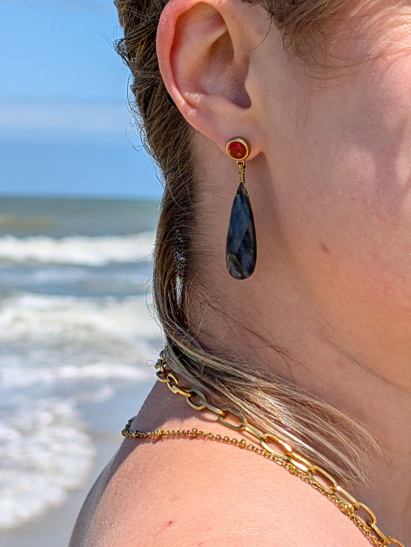 Boucles d'oreilles avec cornaline et labradorite