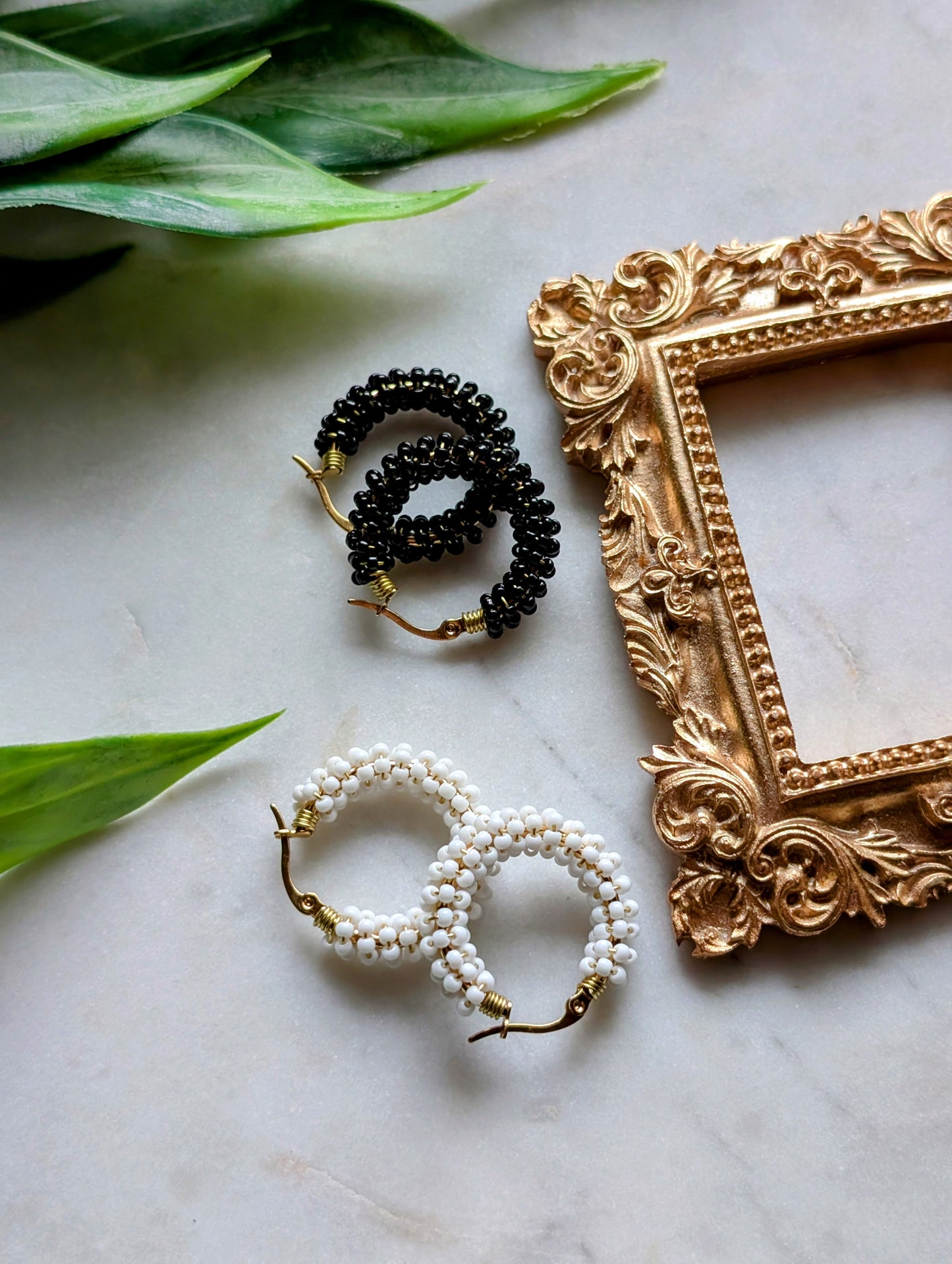 Boucles d'Oreilles Créoles Rocailles "Noir"