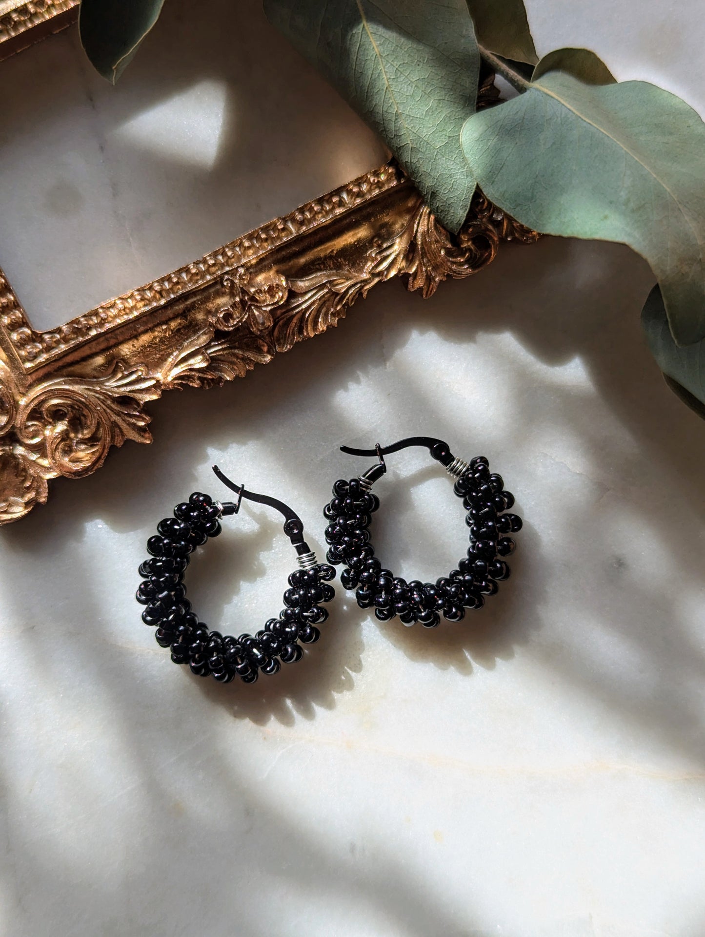 Boucles d'Oreilles Créoles Rocailles "Noir"