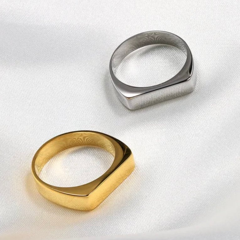Minimalistischer Edelstahlring in Gold und Silber - Edelstahlring mit flacher Oberseite