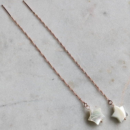 Rose gold thread earrings with mother-of-pearl stars