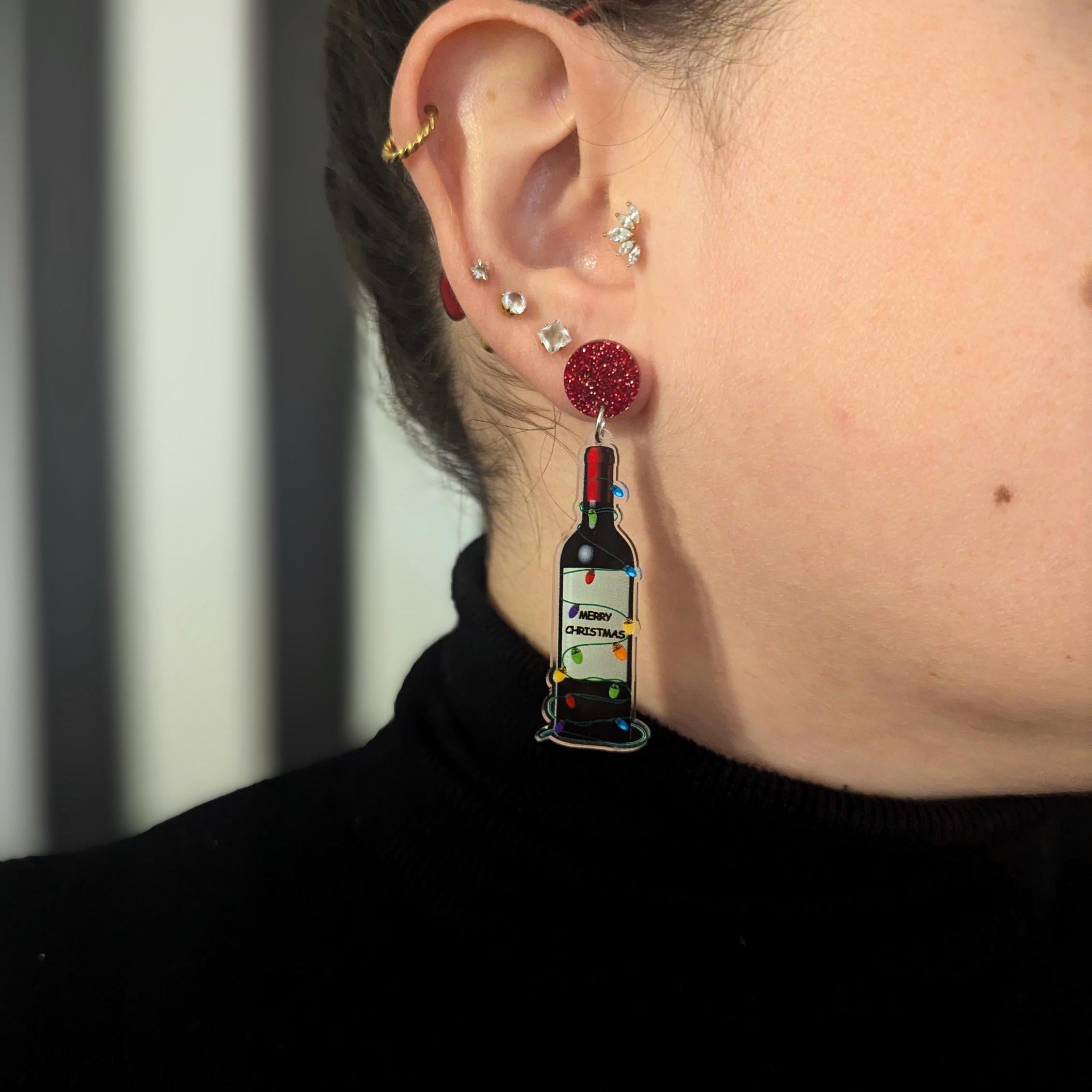Ohrringe "Christmas-Cheers" – mit Weinflasche & Lichterkette