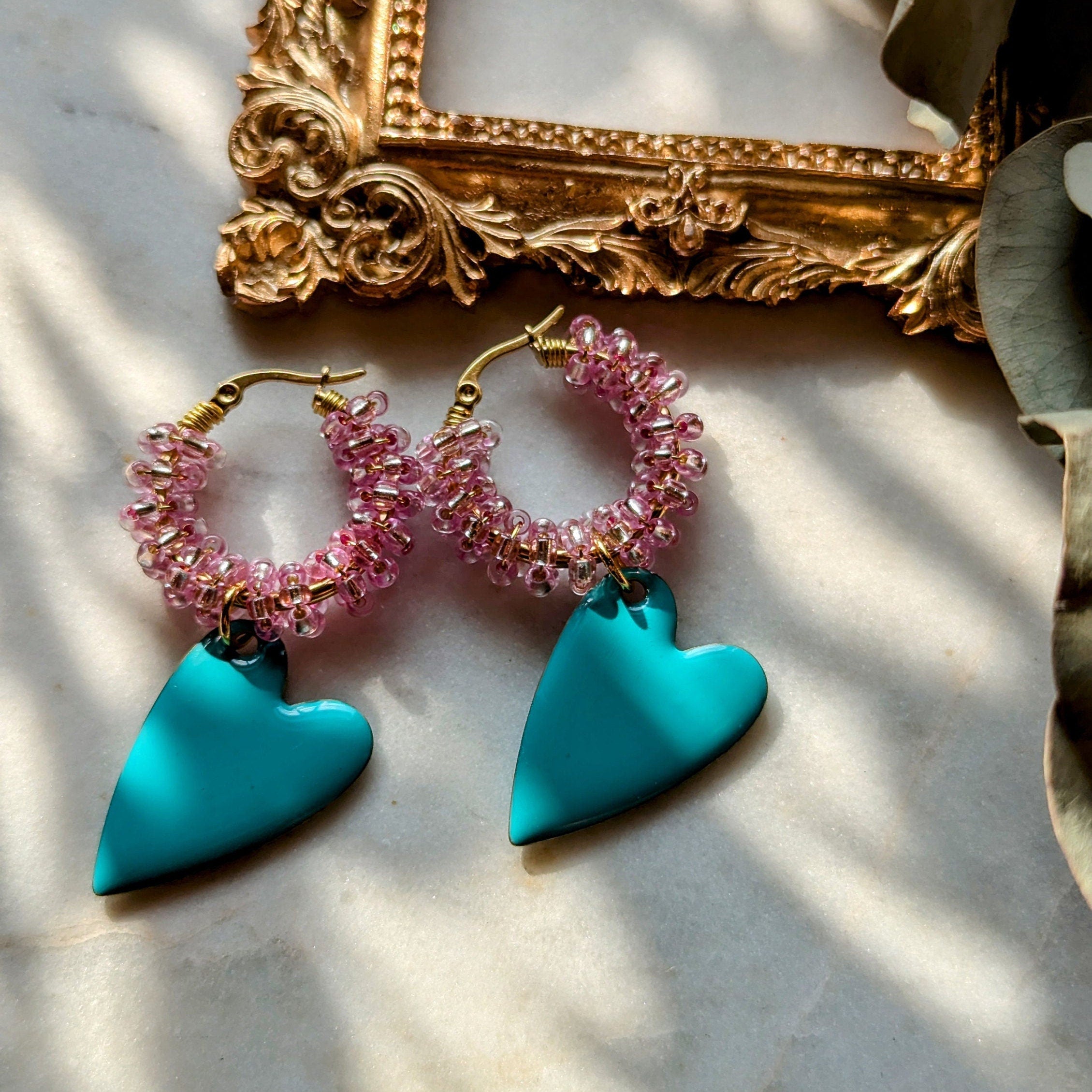 Boucles d'oreilles Rocailles "Coracão"