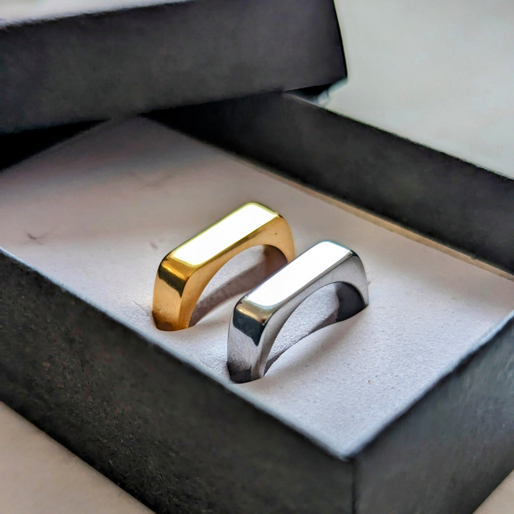 Minimalistischer Edelstahlring in Gold und Silber - Edelstahlring mit flacher Oberseite