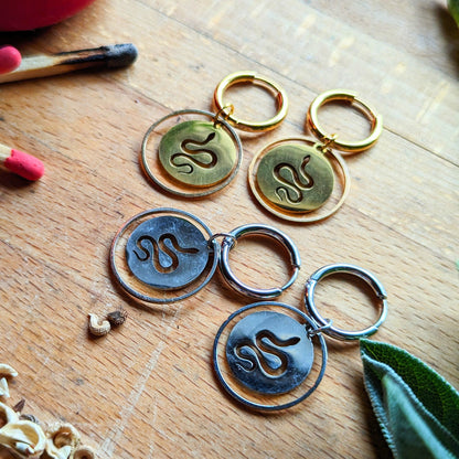 Hoop earrings with snake pendant