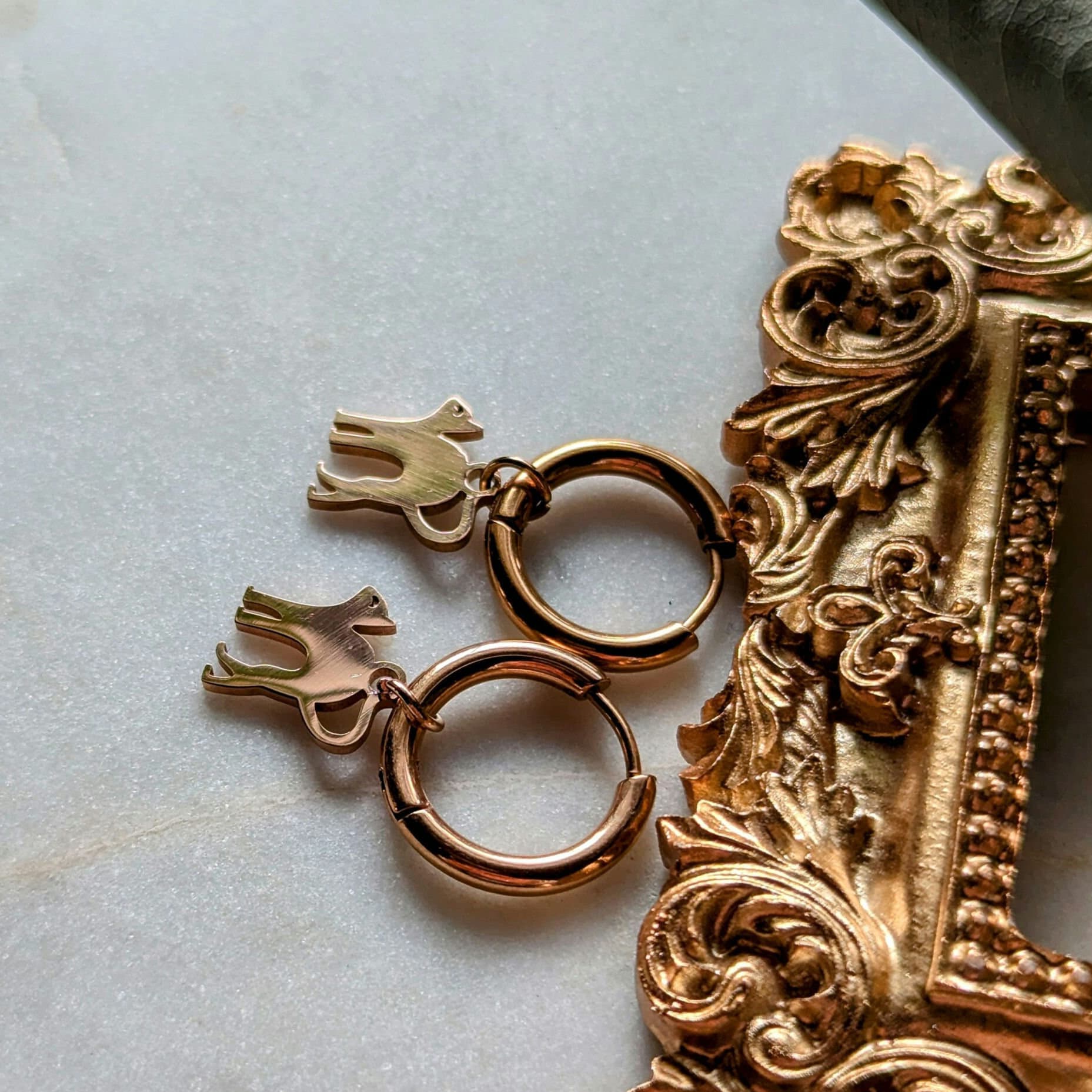 Edelstahl Creolen mit Katzenanhänger