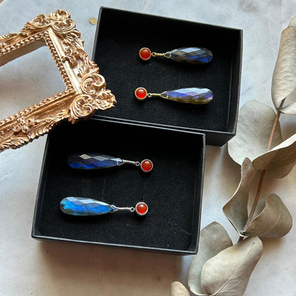 Boucles d'oreilles avec cornaline et labradorite
