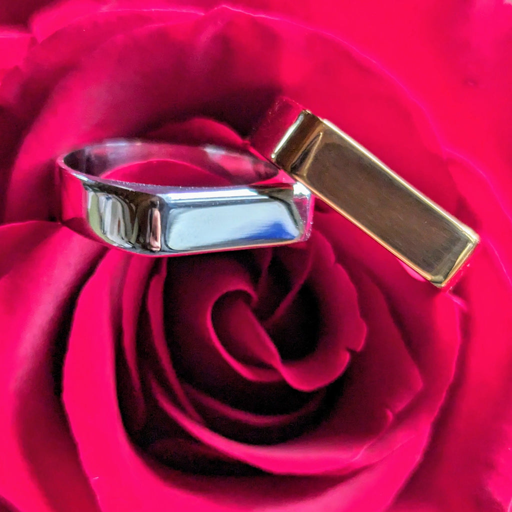 Minimalistischer Edelstahlring in Gold und Silber - Edelstahlring mit flacher Oberseite