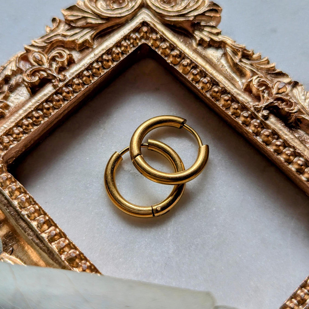 Waterproof stainless steel hoop earrings in two sizes