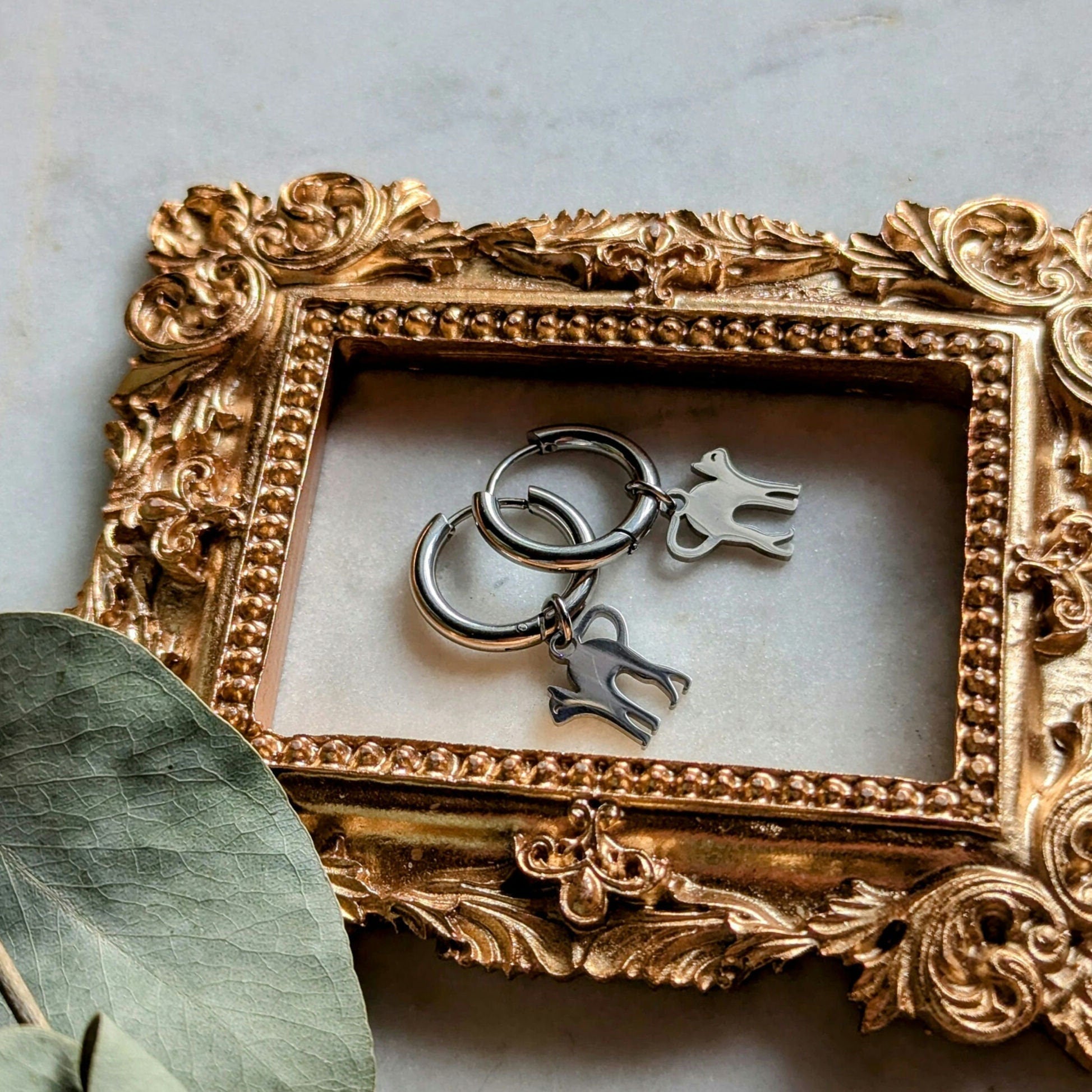 Edelstahl Creolen mit Katzenanhänger