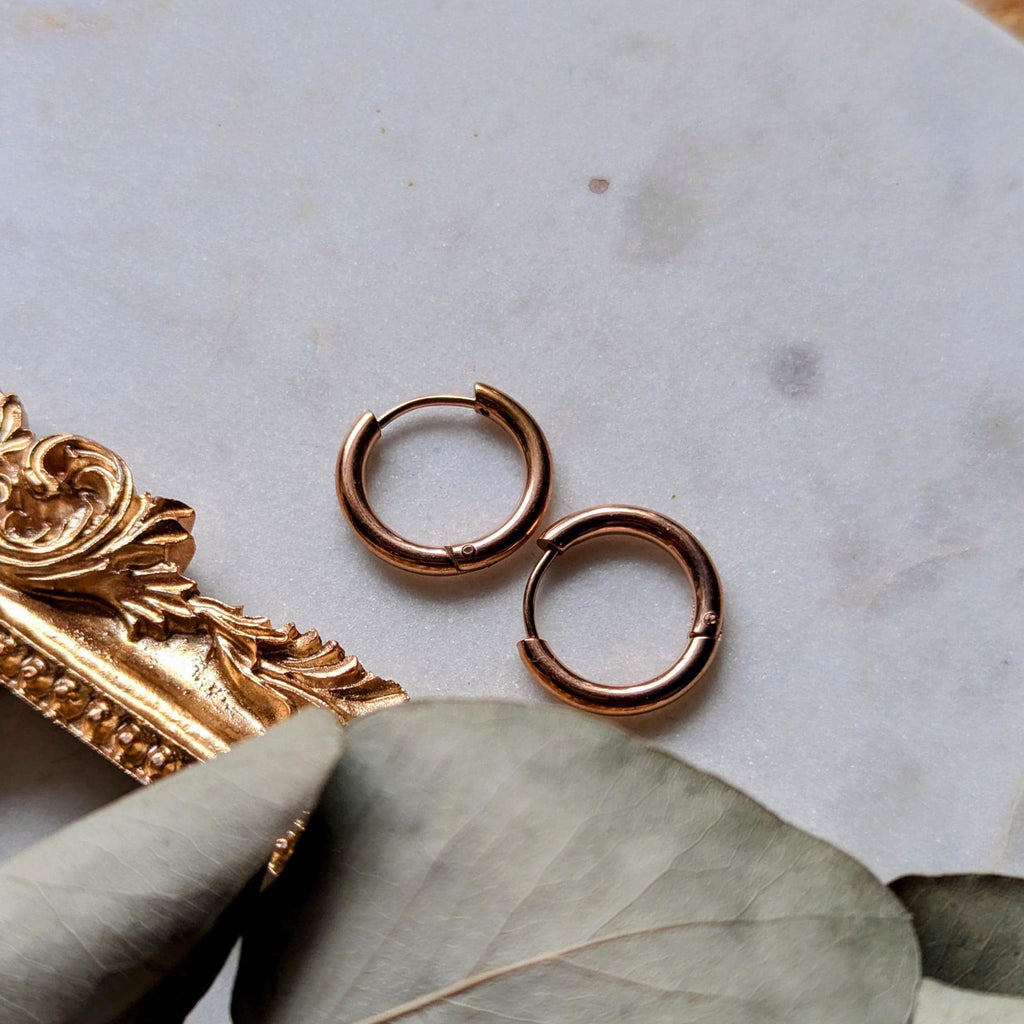 Waterproof stainless steel hoop earrings in two sizes