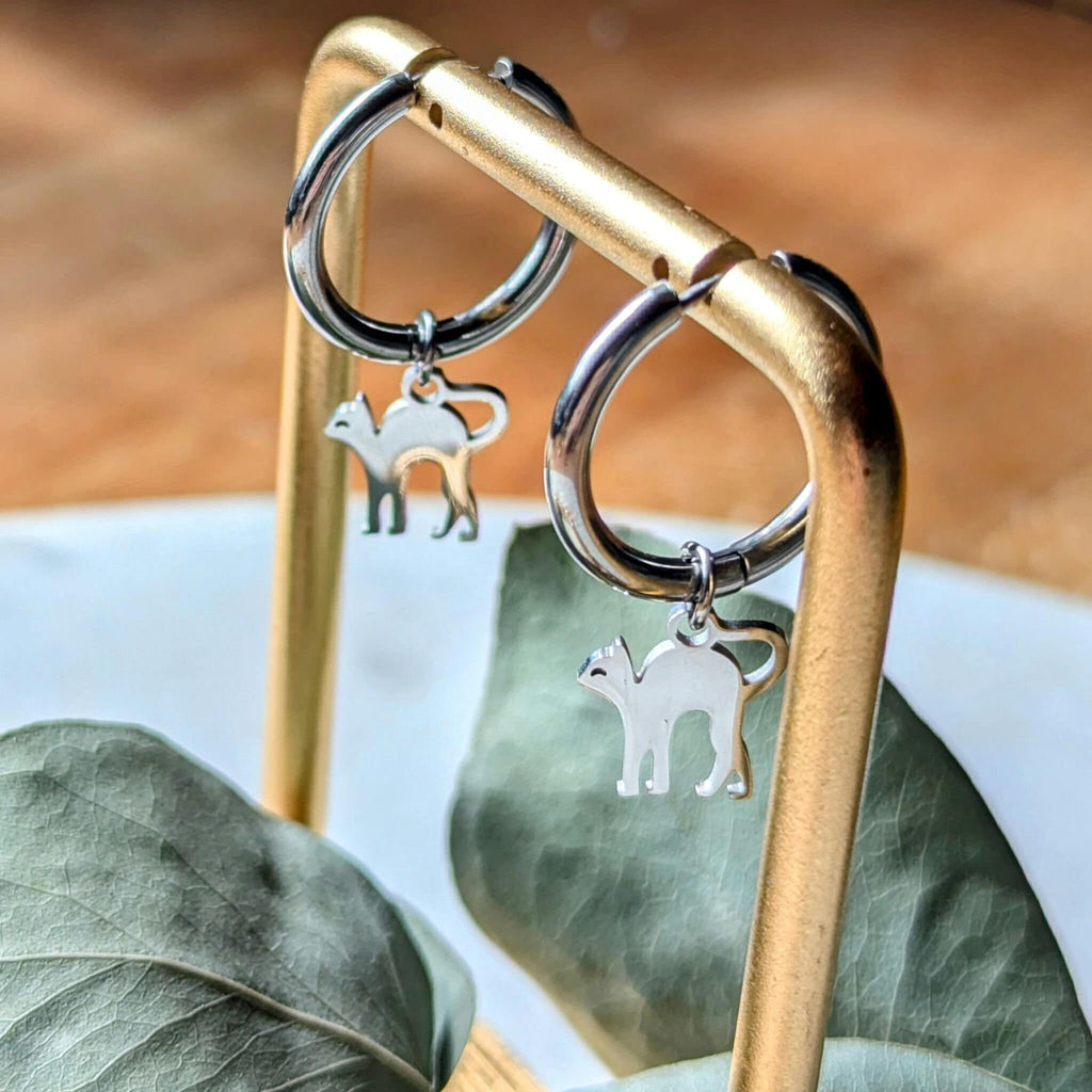 Edelstahl Creolen mit Katzenanhänger