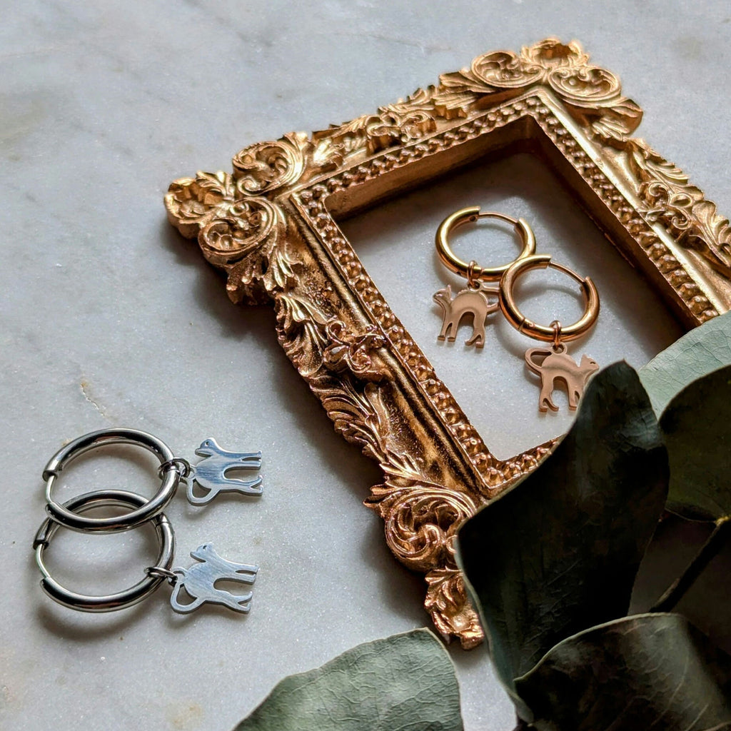 Edelstahl Creolen mit Katzenanhänger