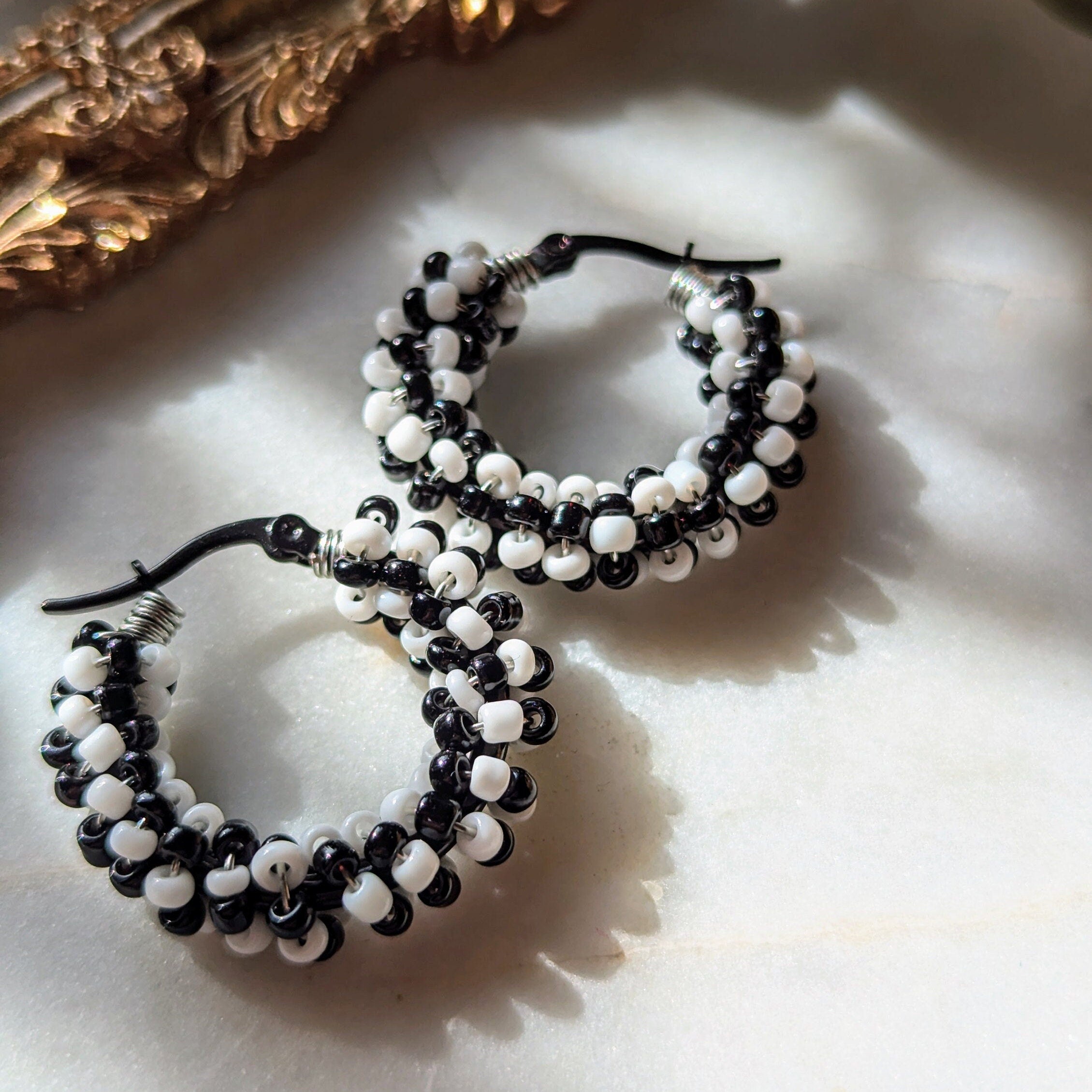 Boucles d'oreilles Rocailles "Échecs"