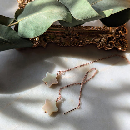 Rose gold thread earrings with mother-of-pearl stars