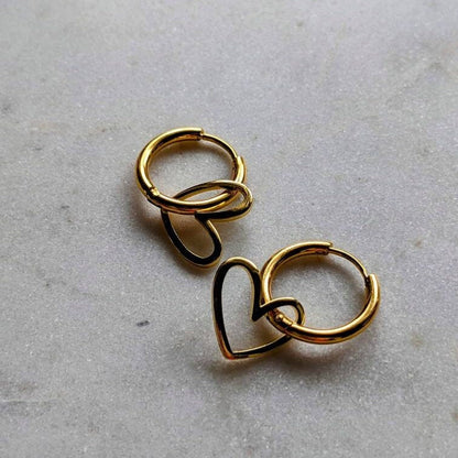 Stainless steel hoop earrings with heart pendant