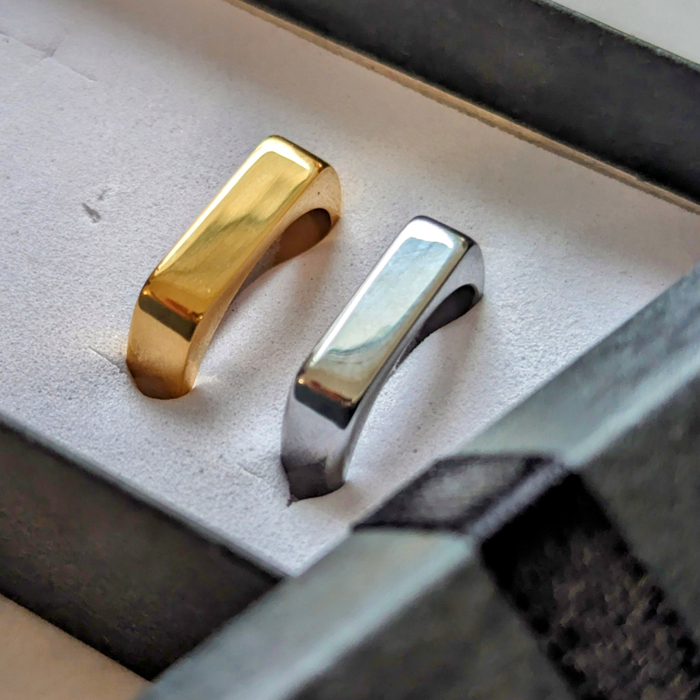 Minimalistischer Edelstahlring in Gold und Silber - Edelstahlring mit flacher Oberseite
