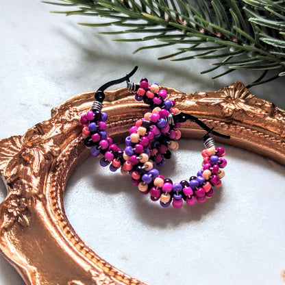 Boucles d'oreilles créoles rocaille « joli rose »