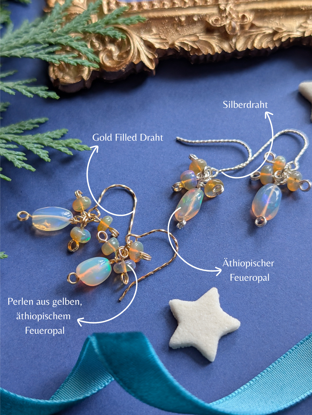 Northern Fire Lights - zarte Ohrhänger mit verschiedenen Feueropalen