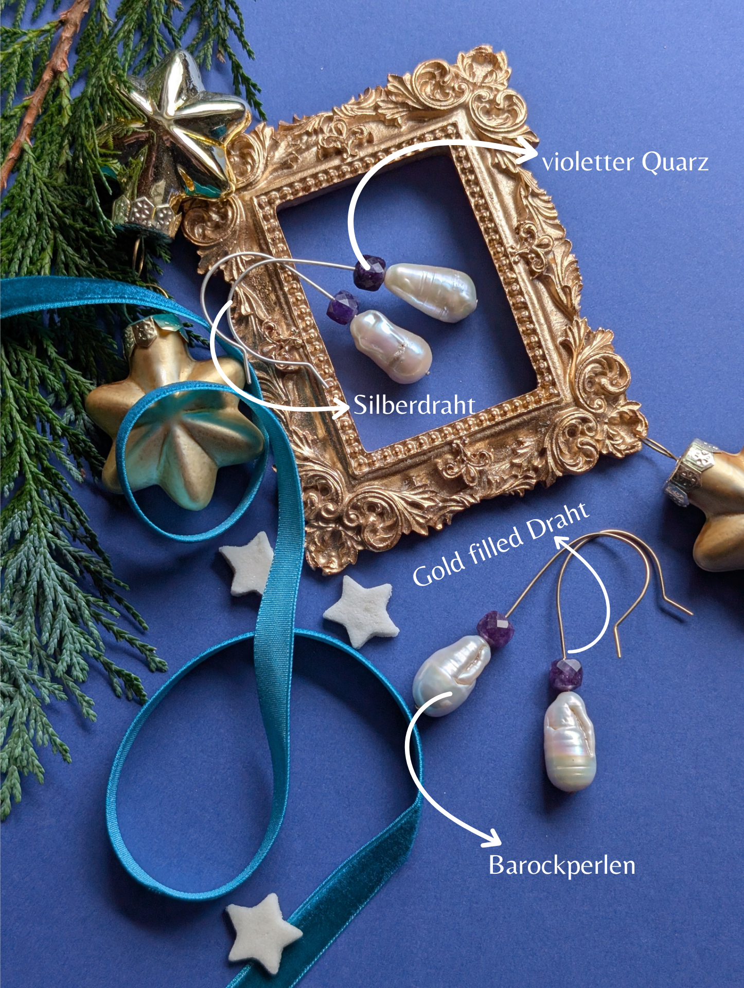 Royal Drops - Ohrhänger mit Barockperle und violettem Quarz