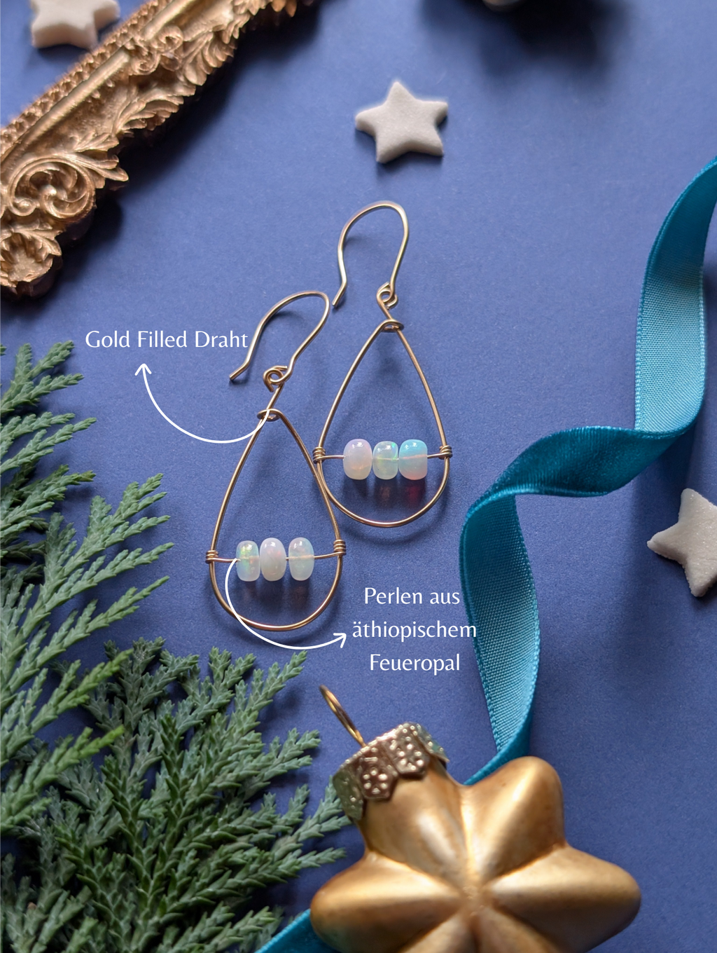 Opaline Tears - Tropfenförmige Ohrhänger mit Feueropal Perlen