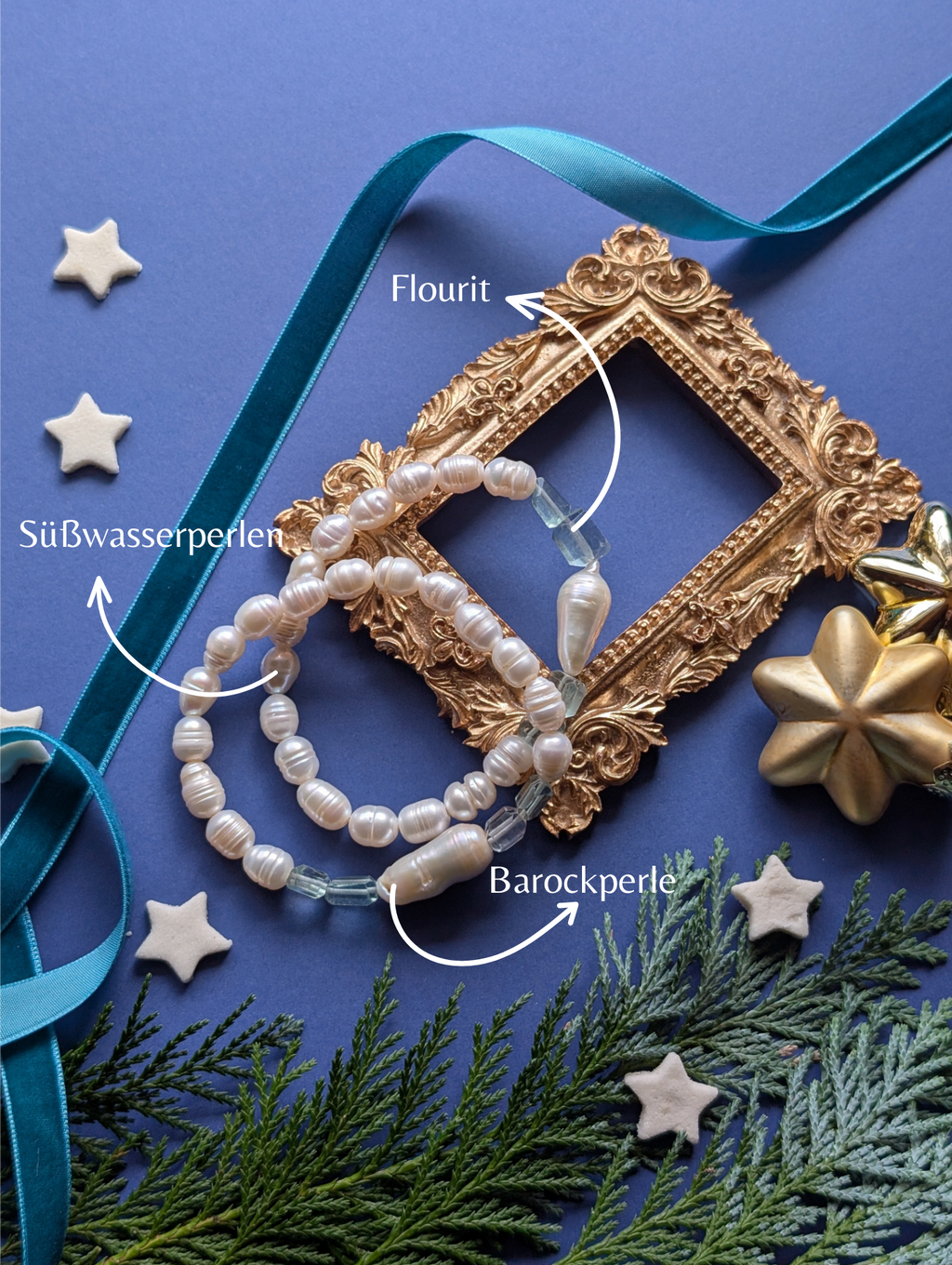 Winter Pearl Armband – Süßwasserperlen und Fluorit