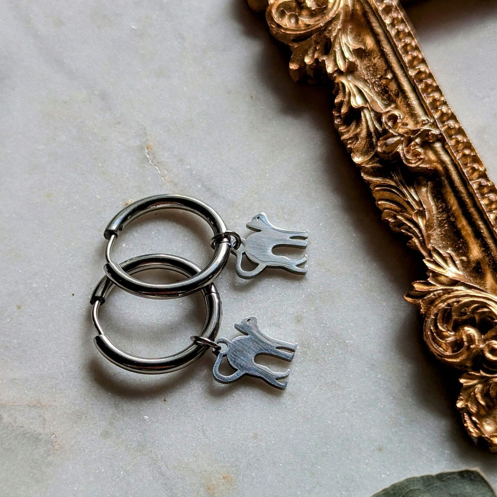 Edelstahl Creolen mit Katzenanhänger