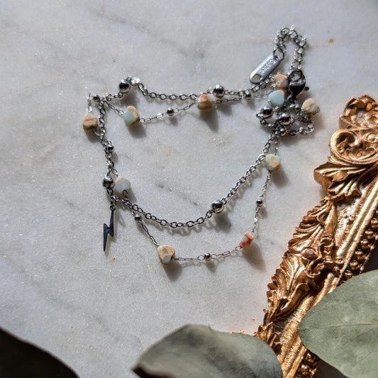 Double anklet made of stainless steel with hearts and lightning