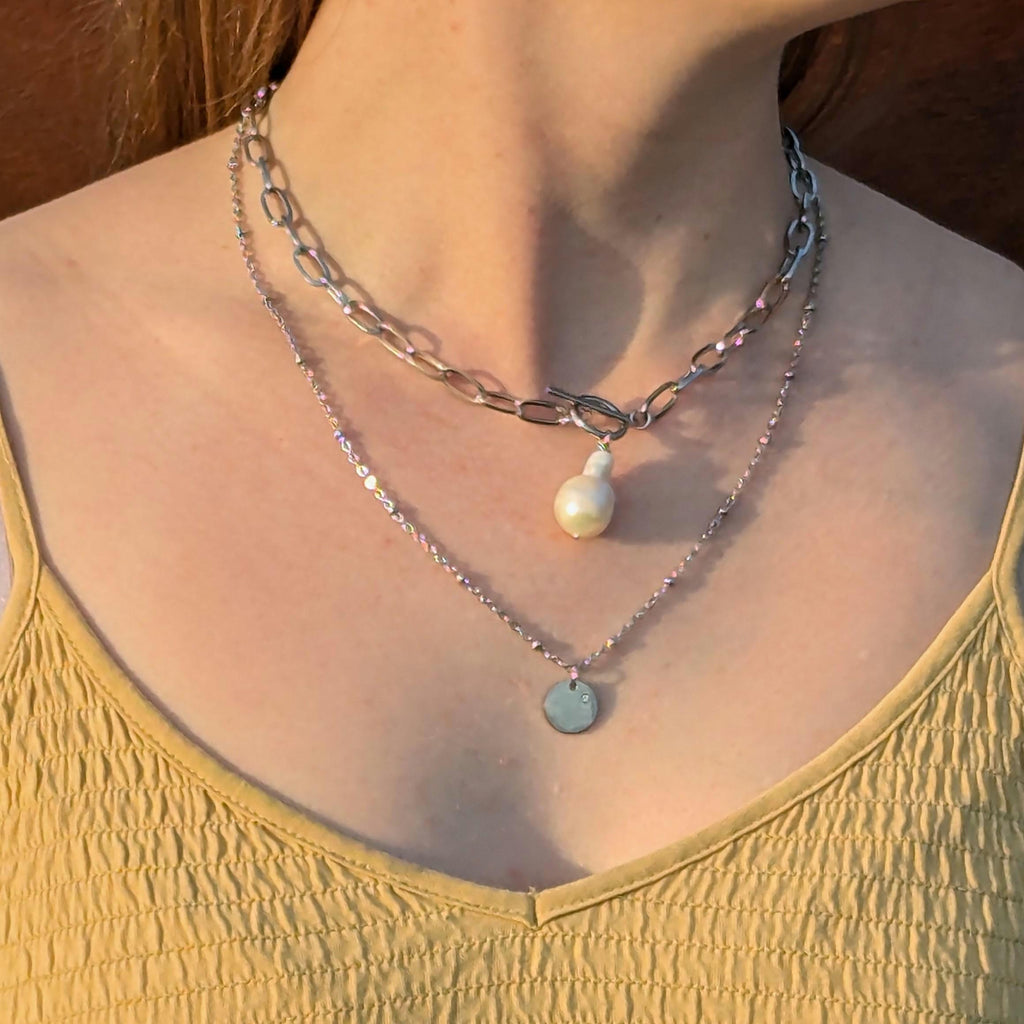 Satellitenkette mit Anhänger aus Edelstahl und Zirkonia