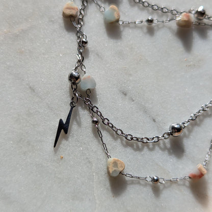Double anklet made of stainless steel with hearts and lightning
