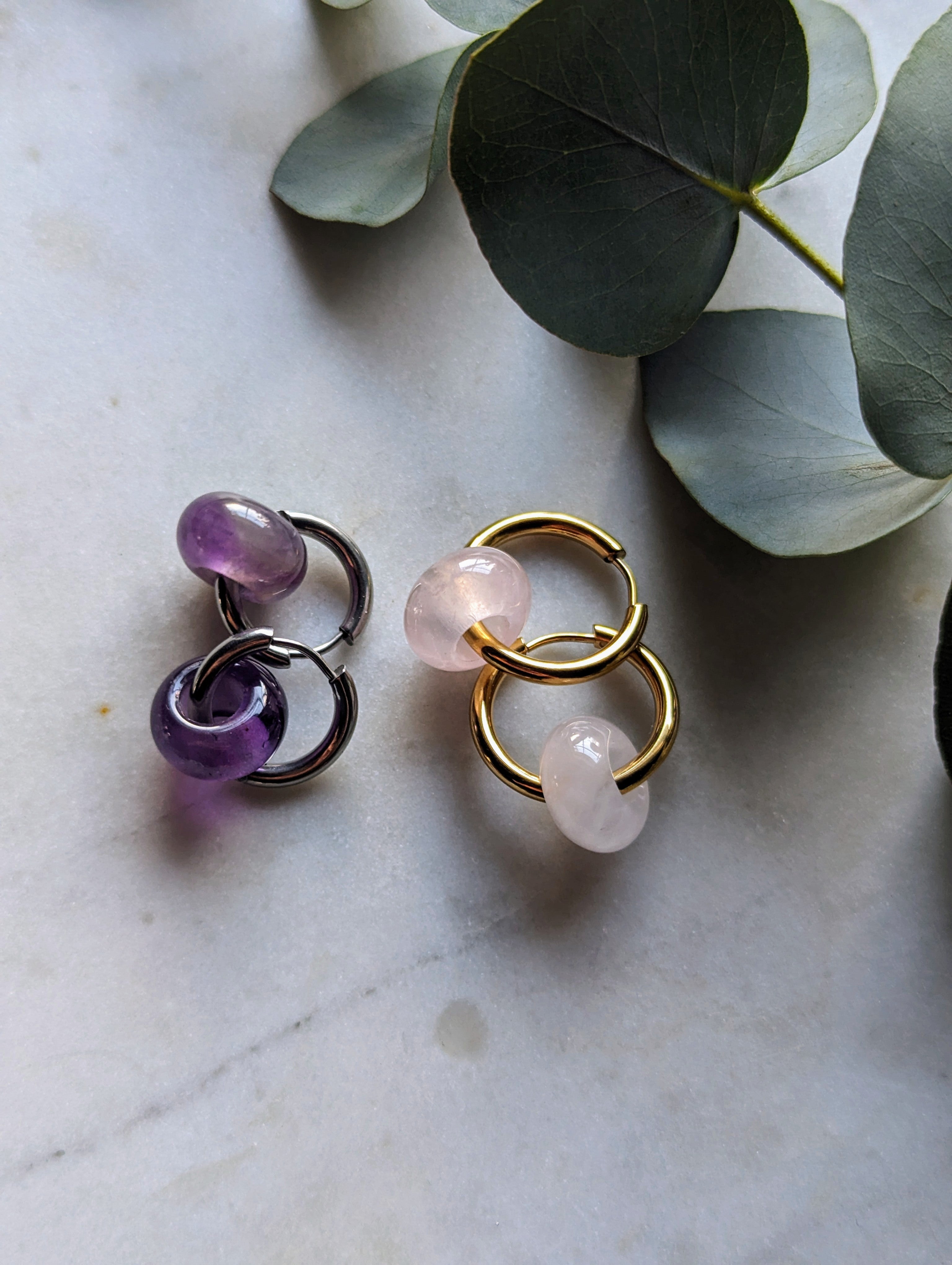 Creolen mit Edelstein Loop - Rosenquarz