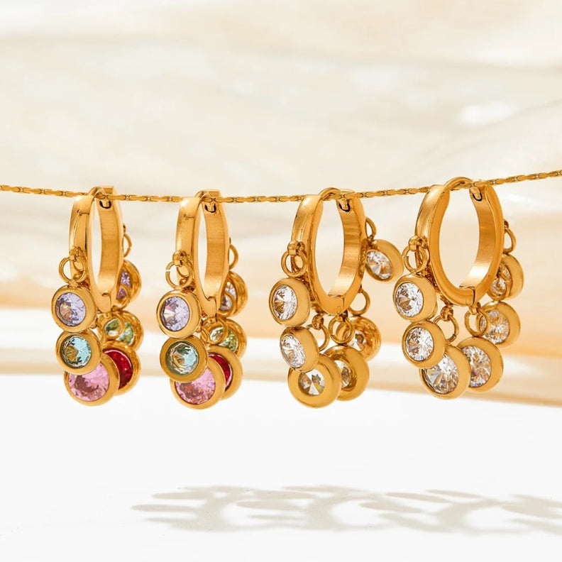 Boho Tambourine – Edelstahl Creolen mit Zirkonia Charms