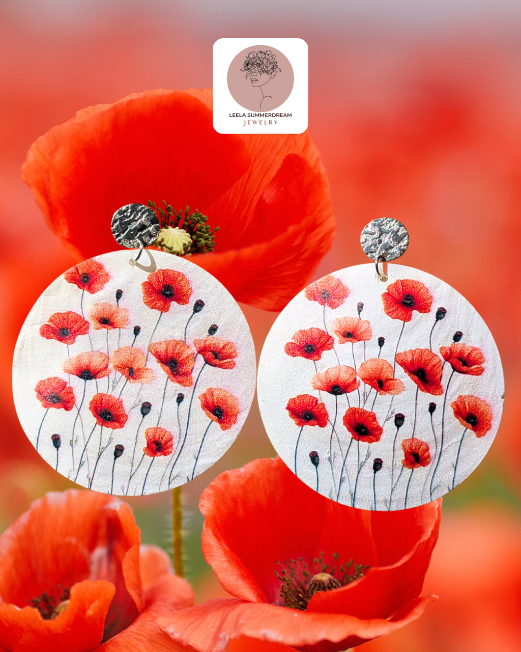 Poppy Bloom – Ohrstecker mit Mohnblumen auf Perlmutt