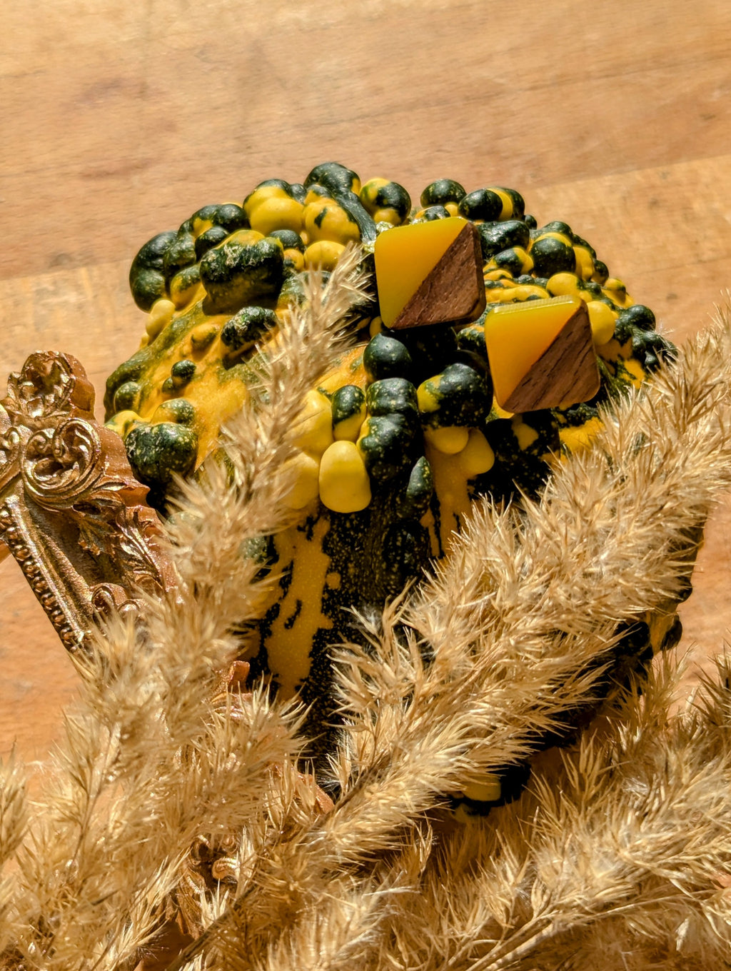 Viereckige Ohrstecker Colourblock Wood  aus buntem Resin und Holz